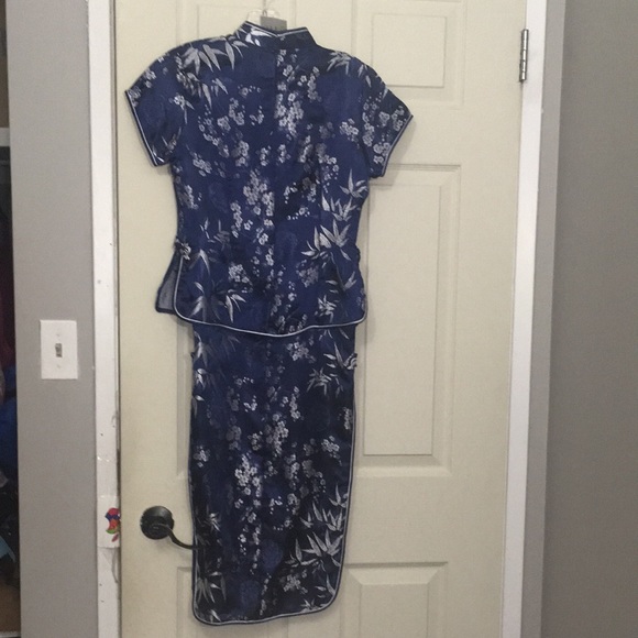 Beautiful Chines style cheongsam dress in rich cobalt blue and silver embroidery - Picture 10 of 10